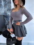 Gray, basic PUSH-UP top with square neckline